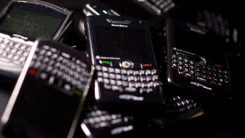 Old Blackberry cellphones are pictured in North Vancouver, B.C. Thursday, Nov. 15, 2018. THE CANADIAN PRESS /Jonathan Hayward 